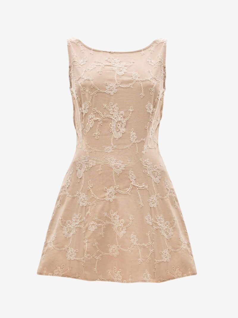 Keten Brode Detaylı Elbise