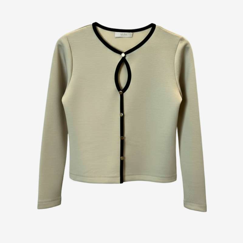 Siyah Biyeli Düğmeli Bluz