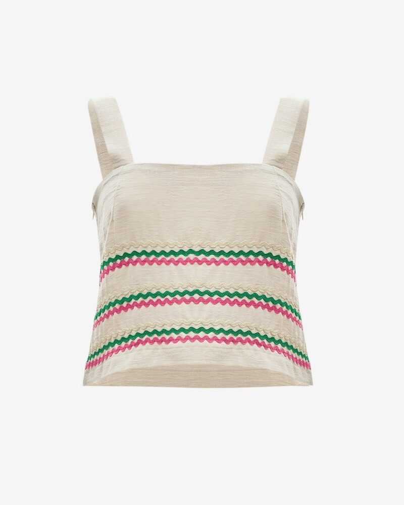 Renkli Çizgi Detaylı Fermuarlı Crop Bluz